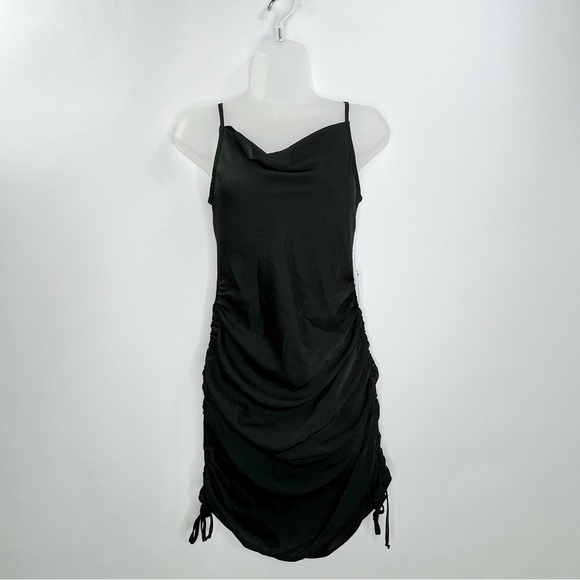 Express Dresses & Skirts - NWT Express Black Cowl Neck Ruched Side Tie Mini Slip Dress Women’s Sz XS